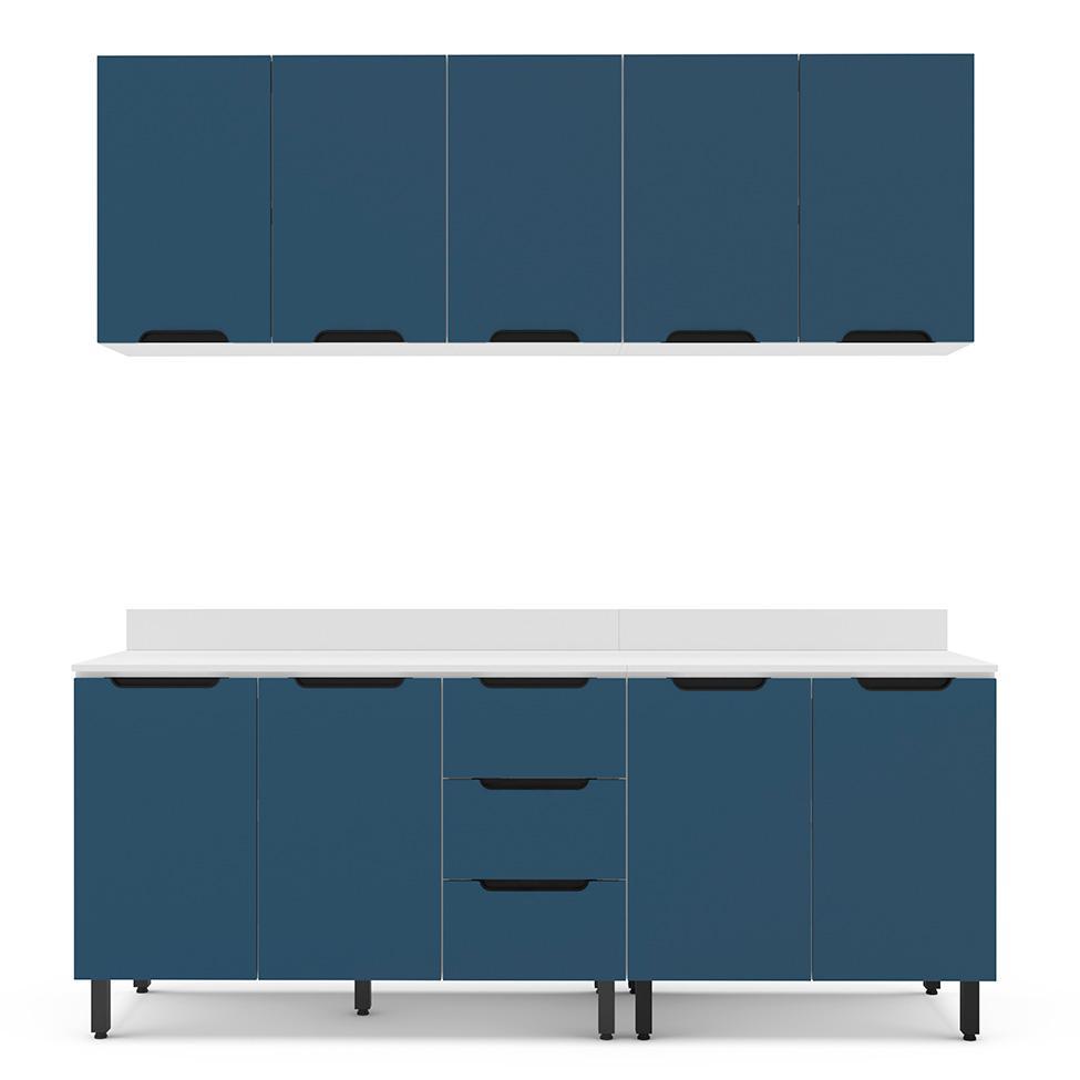 Cozinha Completa com Tampo Meena 9 Portas 3 Gavetas Azul e Branca - 5