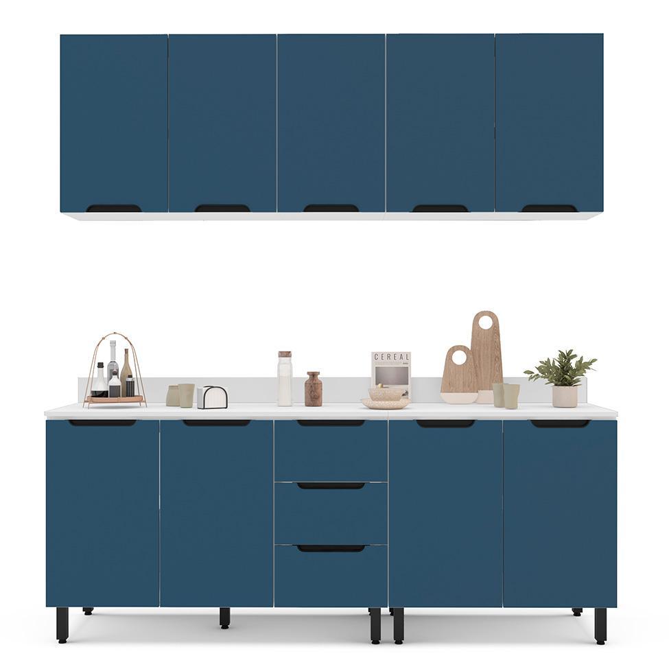 Cozinha Completa com Tampo Meena 9 Portas 3 Gavetas Azul e Branca - 6