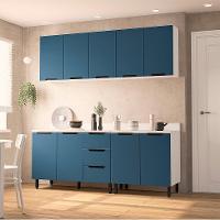 Cozinha Completa com Tampo Meena 9 Portas 3 Gavetas Azul e Branca - 1