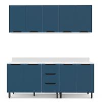 Cozinha Completa com Tampo Meena 9 Portas 3 Gavetas Azul e Branca - 5