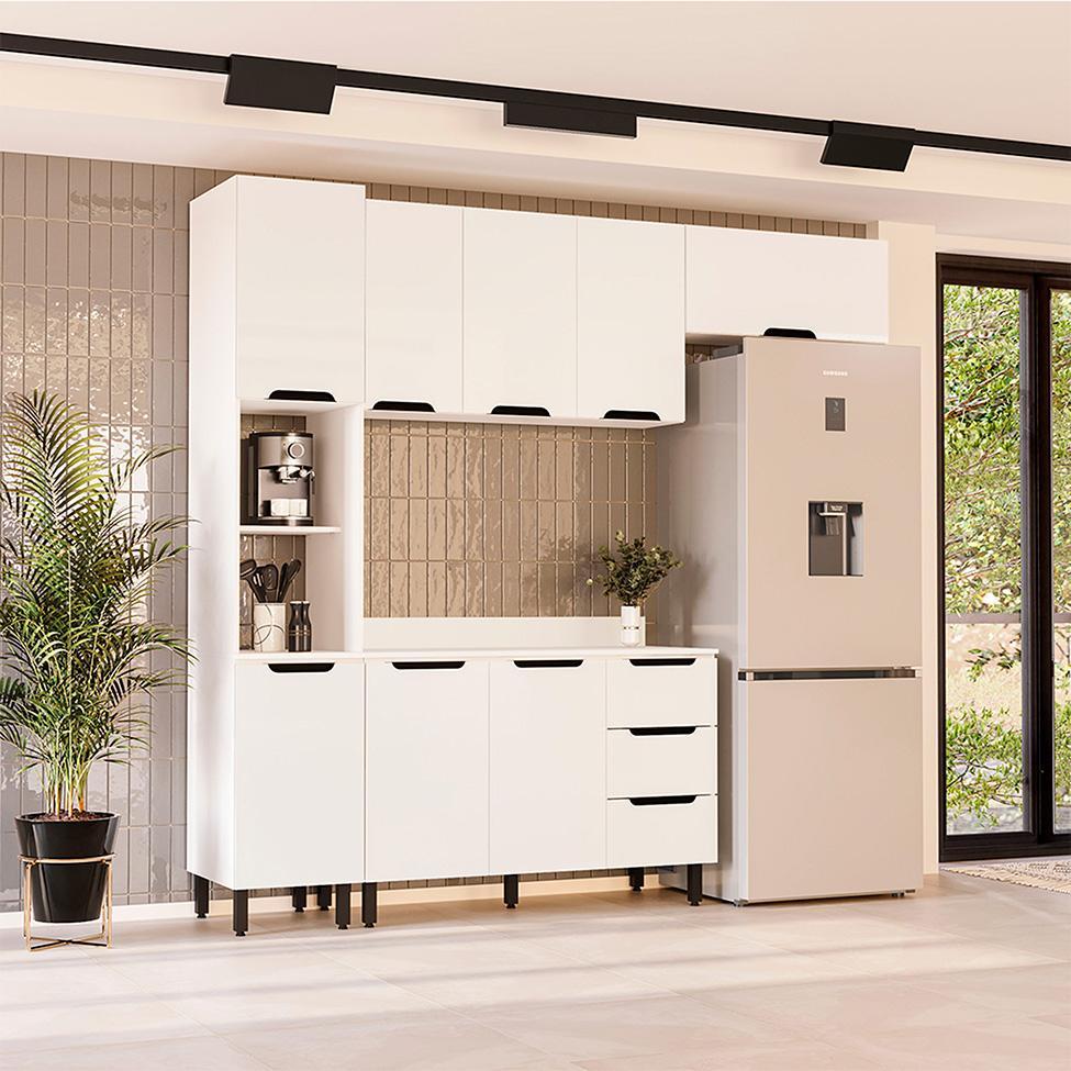 Cozinha Completa com Tampo Meena 8 Portas 3 Gavetas Branca - 1