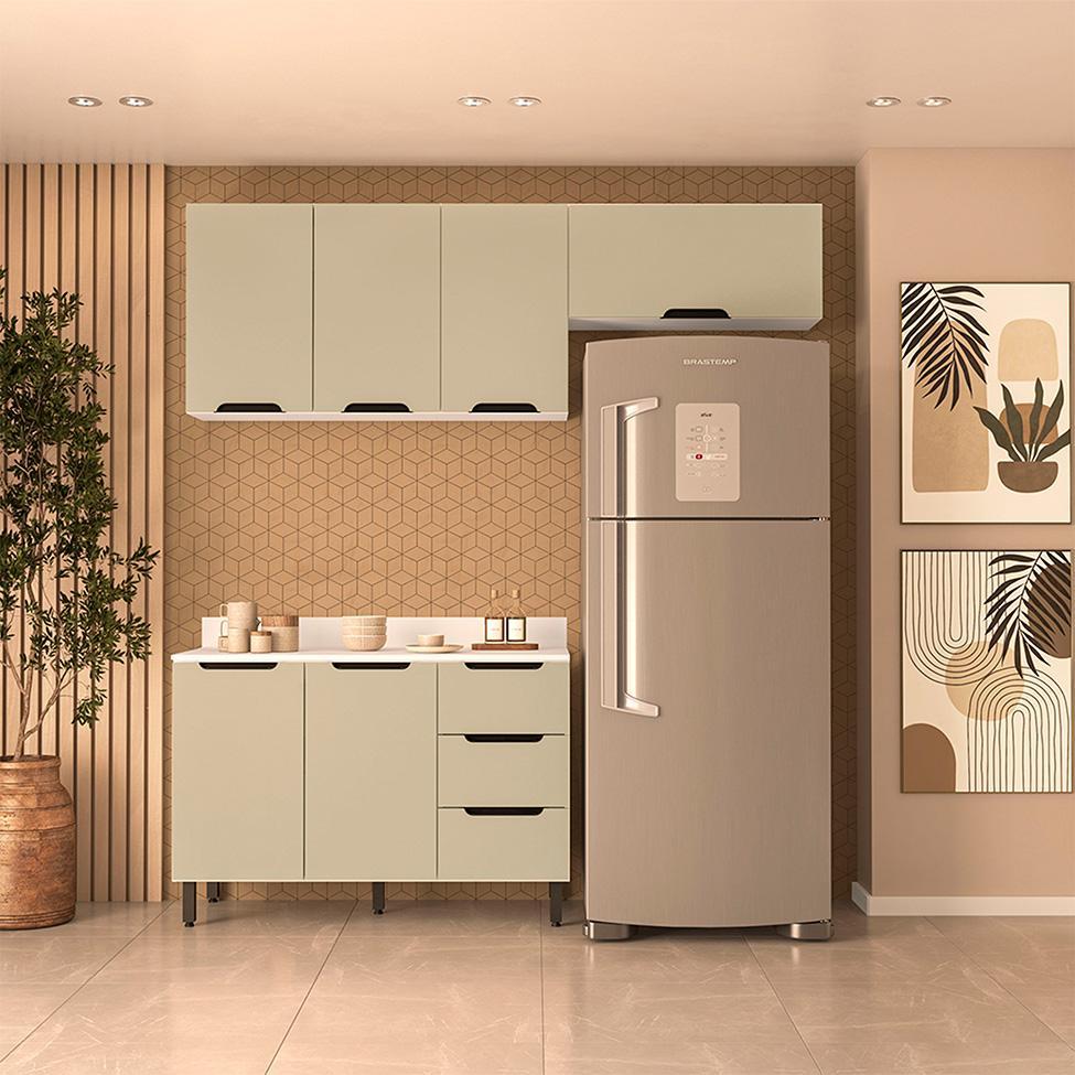 Cozinha Completa com Tampo Meena 6 Portas 3 Gavetas Verde e Branca - 1