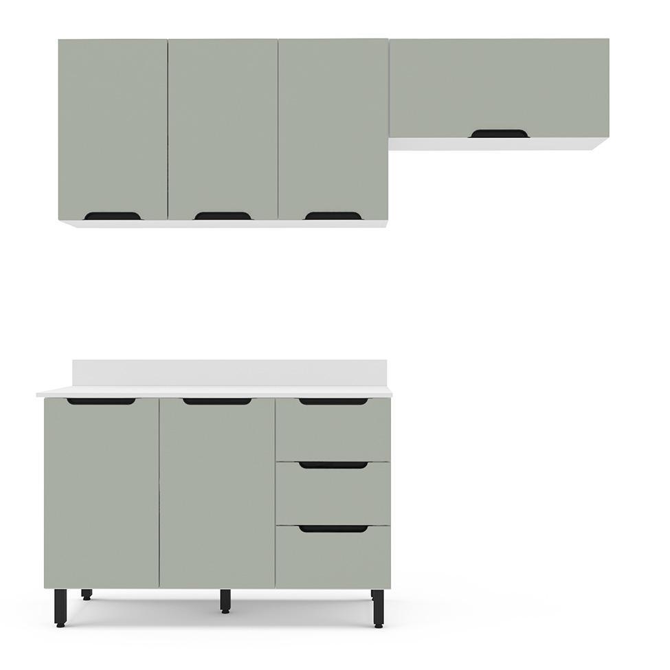 Cozinha Completa com Tampo Meena 6 Portas 3 Gavetas Verde e Branca - 5