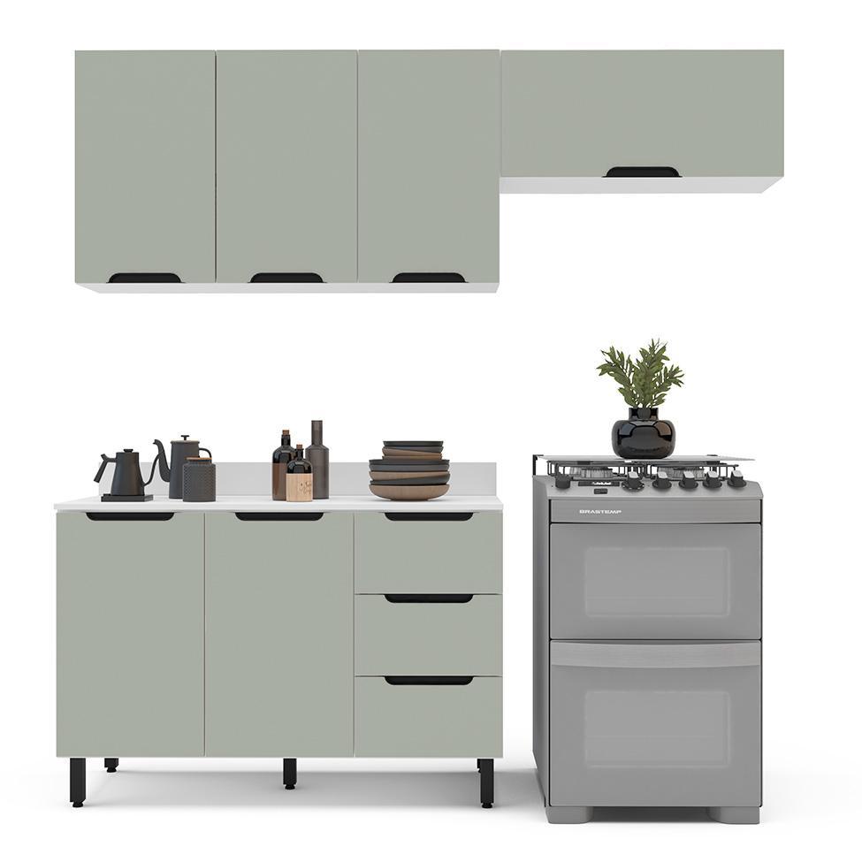 Cozinha Completa com Tampo Meena 6 Portas 3 Gavetas Verde e Branca - 6