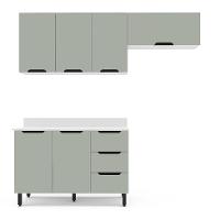 Cozinha Completa com Tampo Meena 6 Portas 3 Gavetas Verde e Branca - 5