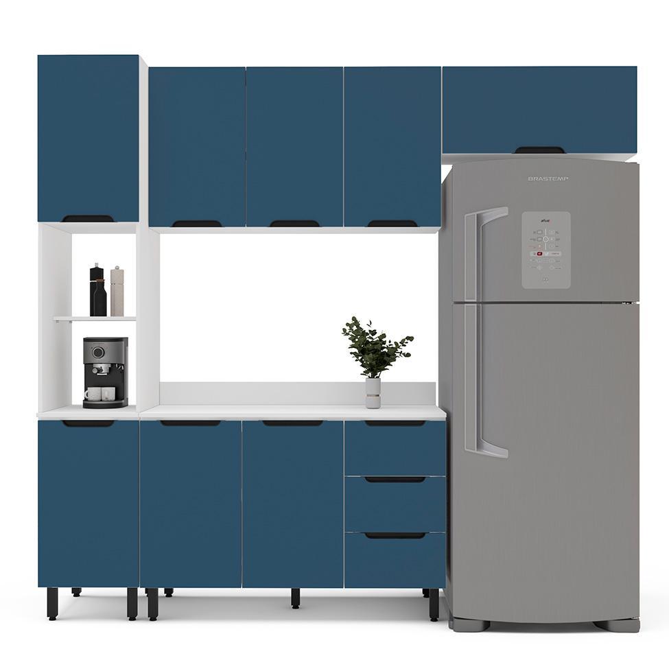 Cozinha Completa com Tampo Meena 8 Portas 3 Gavetas Azul e Branca - 6