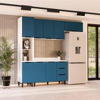 Cozinha Completa com Tampo Meena 8 Portas 3 Gavetas Azul e Branca - 1