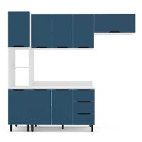 Cozinha Completa com Tampo Meena 8 Portas 3 Gavetas Azul e Branca - 5