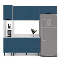 Cozinha Completa com Tampo Meena 8 Portas 3 Gavetas Azul e Branca - 6