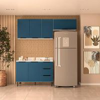 Cozinha Completa com Tampo Meena 6 Portas 3 Gavetas Azul e Branca - 1