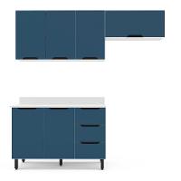 Cozinha Completa com Tampo Meena 6 Portas 3 Gavetas Azul e Branca - 5
