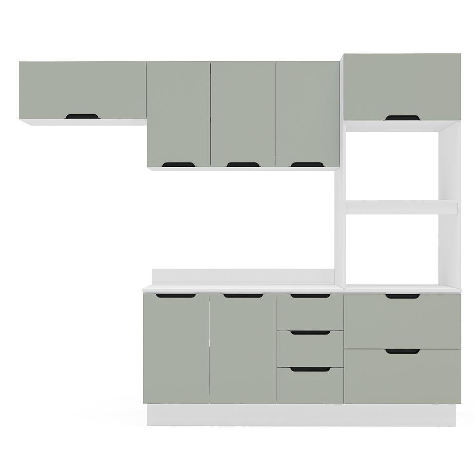 Cozinha Completa com Tampo e Rodapé Meena 8 Portas 4 Gavetas Verde e Branca - 5