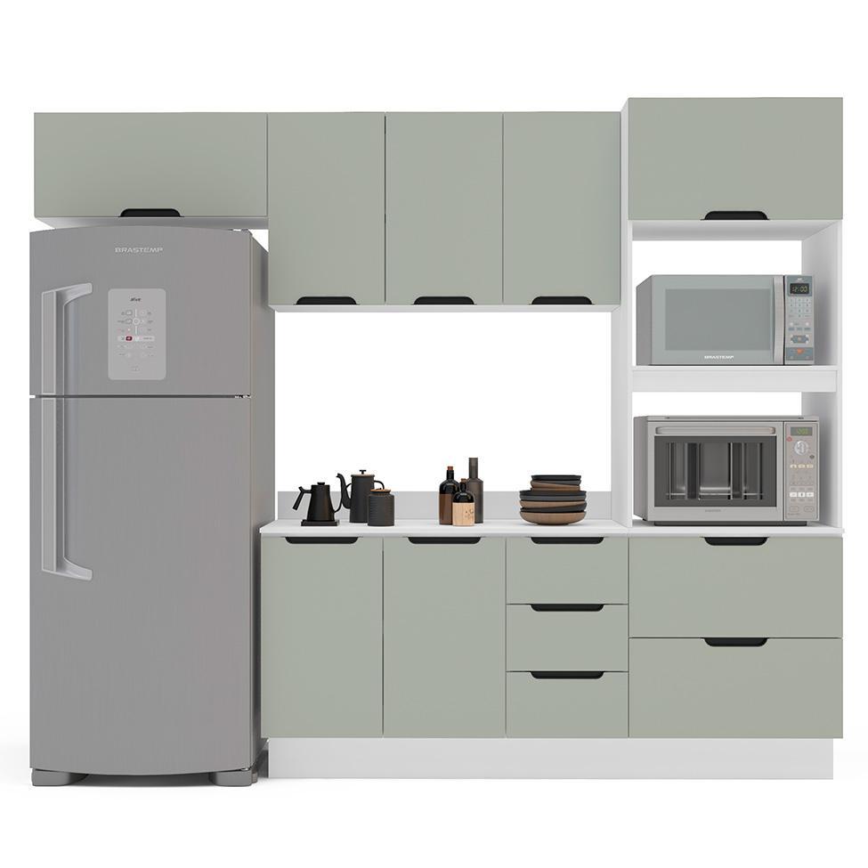 Cozinha Completa com Tampo e Rodapé Meena 8 Portas 4 Gavetas Verde e Branca - 6