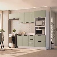 Cozinha Completa com Tampo e Rodapé Meena 8 Portas 4 Gavetas Verde e Branca - 1