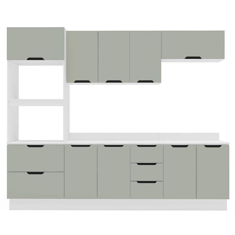 Cozinha Completa com Tampo e Rodapé Meena 10 Portas 4 Gavetas Verde e Branca - 5