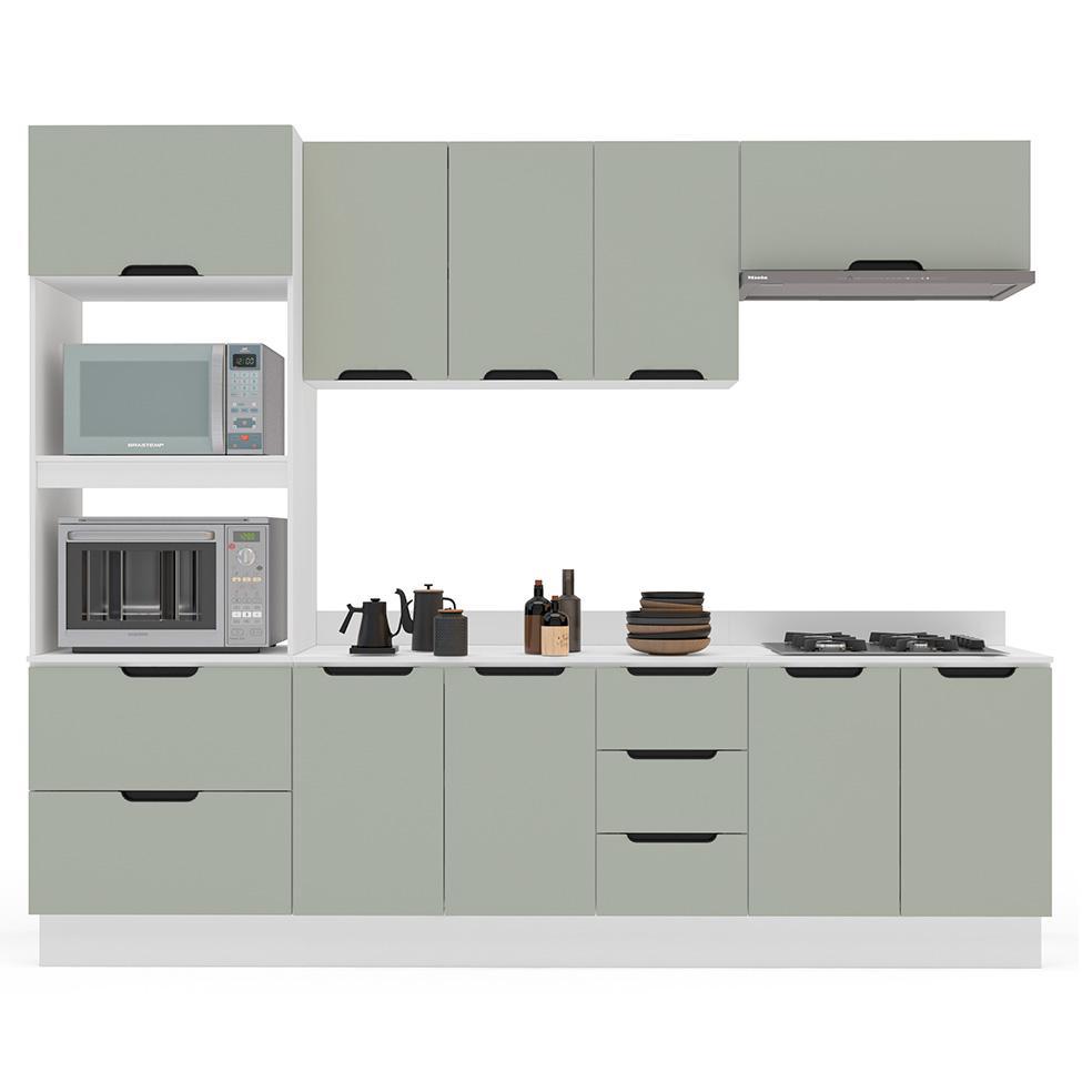 Cozinha Completa com Tampo e Rodapé Meena 10 Portas 4 Gavetas Verde e Branca - 6