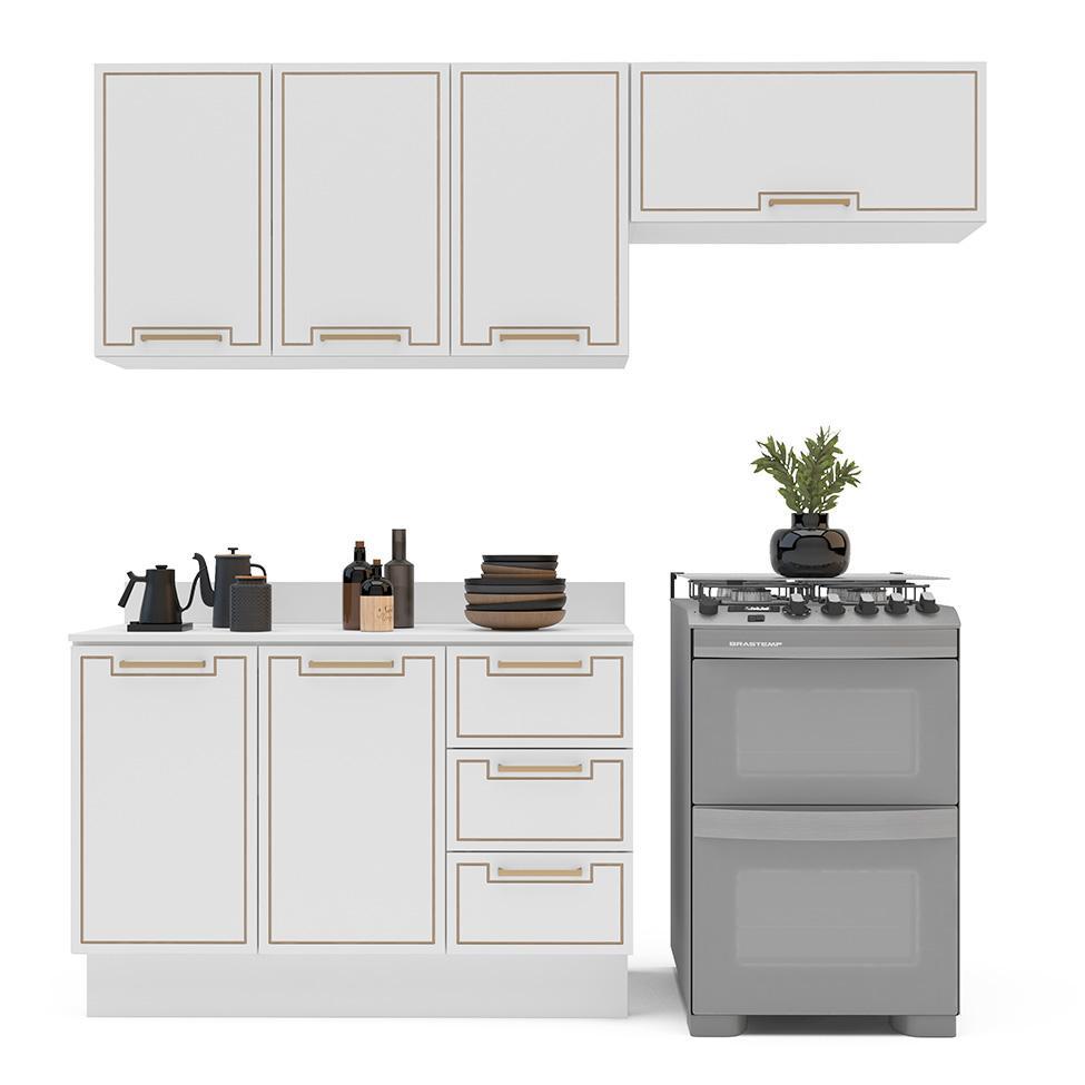 Cozinha Completa com Tampo e Rodapé Amara 6 Portas 3 Gavetas Branca - 6