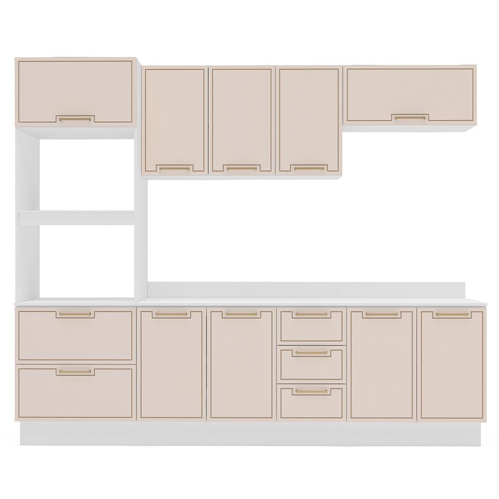 Cozinha Completa com Tampo e Rodapé Amara 10 Portas 4 Gavetas Creme e Branca - 5