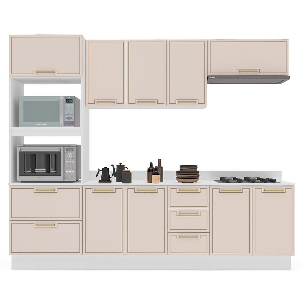 Cozinha Completa com Tampo e Rodapé Amara 10 Portas 4 Gavetas Creme e Branca - 6