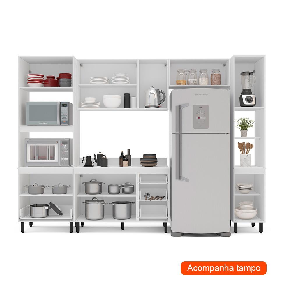 Cozinha Completa com Tampo e Paneleiro Amara 10 Portas 4 Gavetas Verde e Branca - 2
