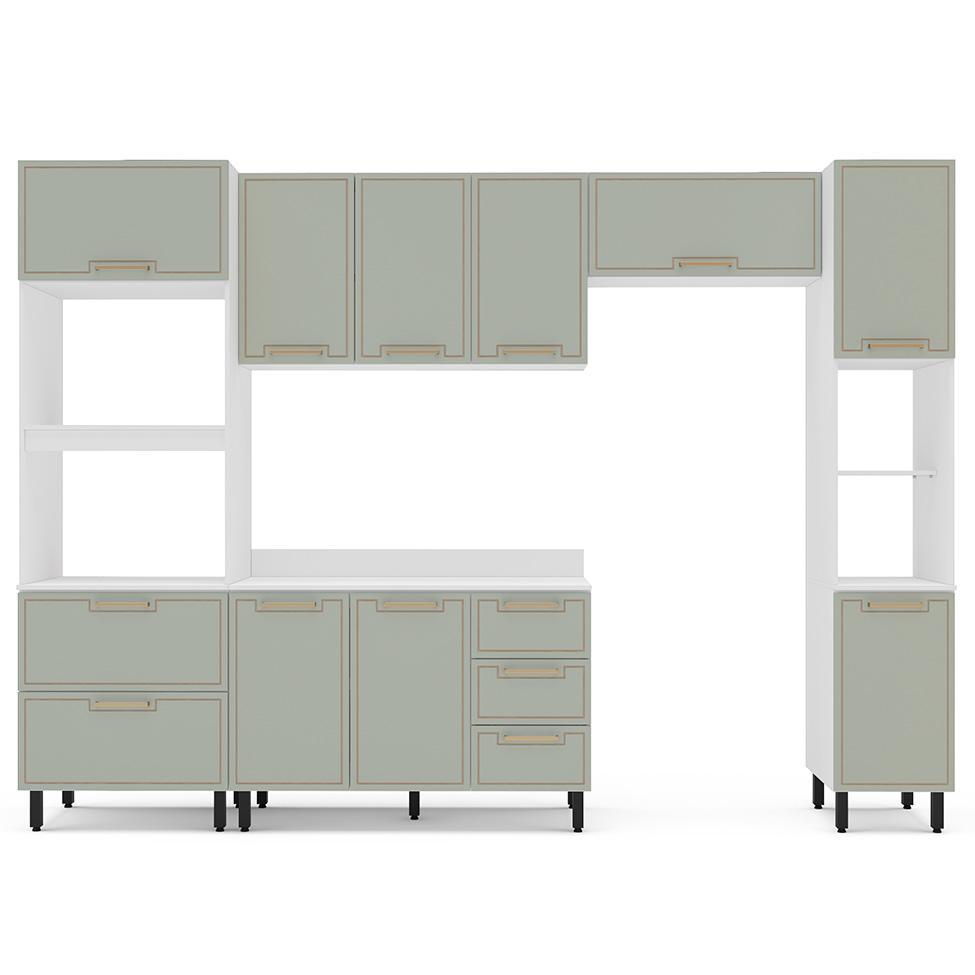 Cozinha Completa com Tampo e Paneleiro Amara 10 Portas 4 Gavetas Verde e Branca - 5