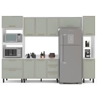 Cozinha Completa com Tampo e Paneleiro Amara 10 Portas 4 Gavetas Verde e Branca - 6