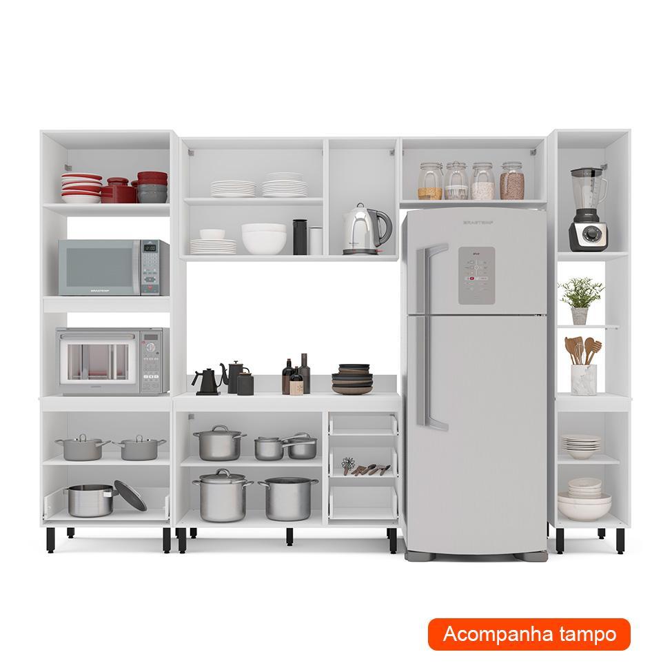 Cozinha Completa com Tampo e Paneleiro Amara 10 Portas 4 Gavetas Creme e Branca - 2