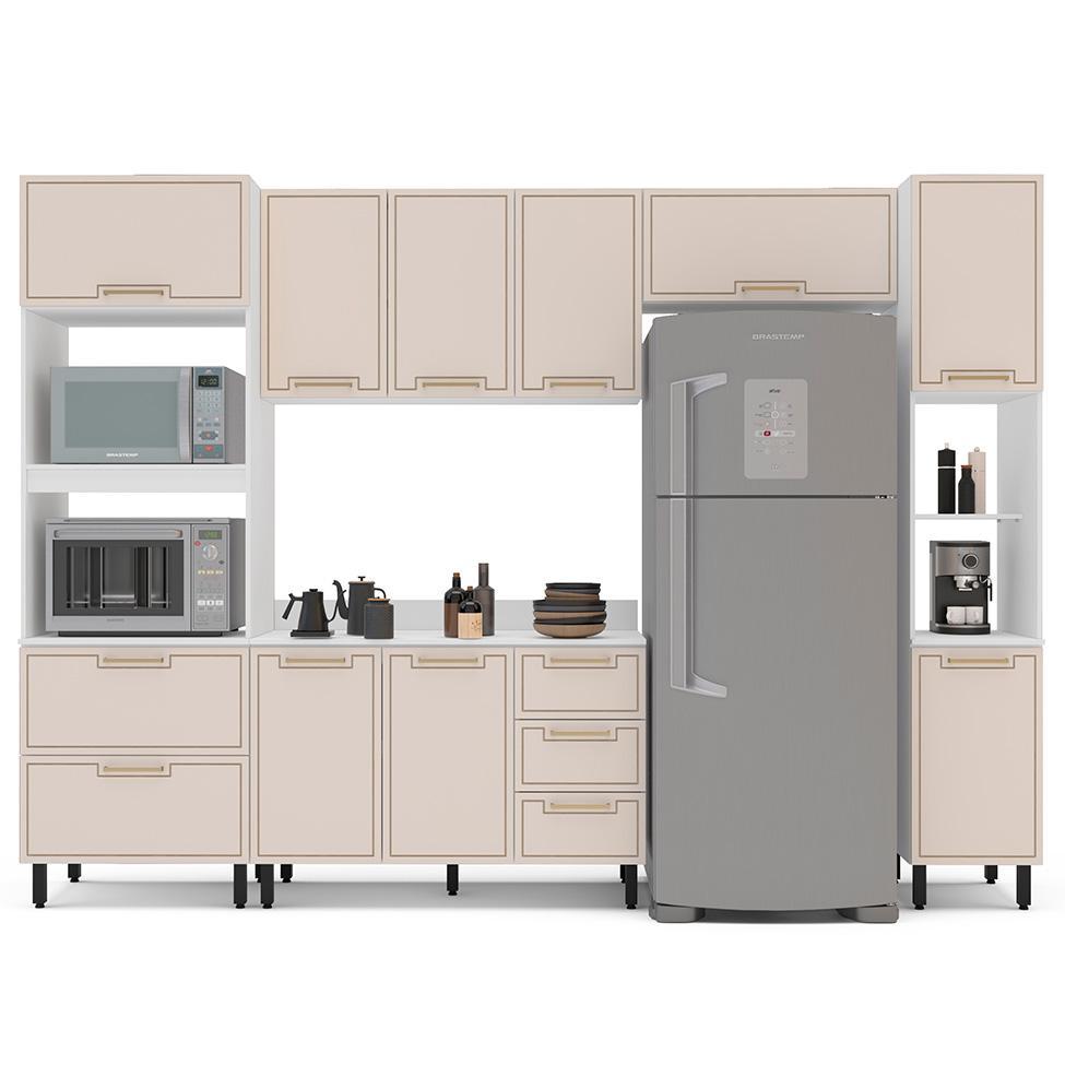 Cozinha Completa com Tampo e Paneleiro Amara 10 Portas 4 Gavetas Creme e Branca - 6