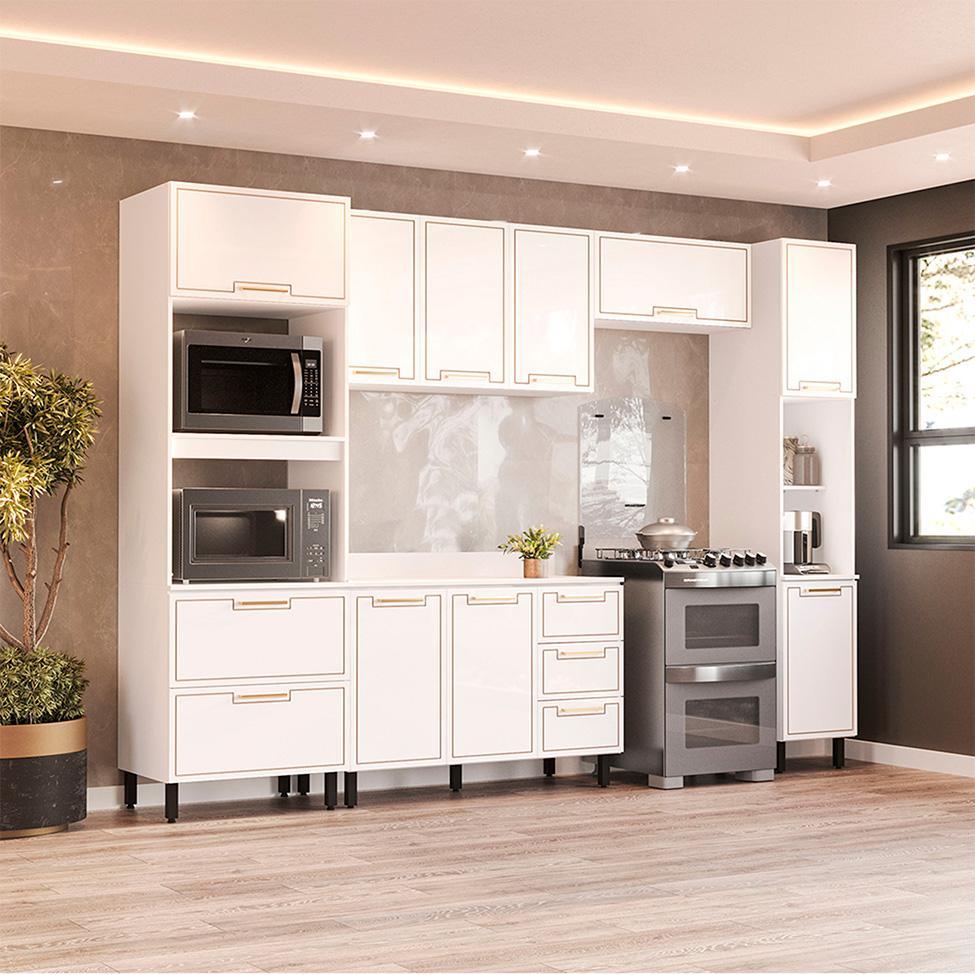 Cozinha Completa com Tampo e Paneleiro Amara 10 Portas 4 Gavetas Branca - 1