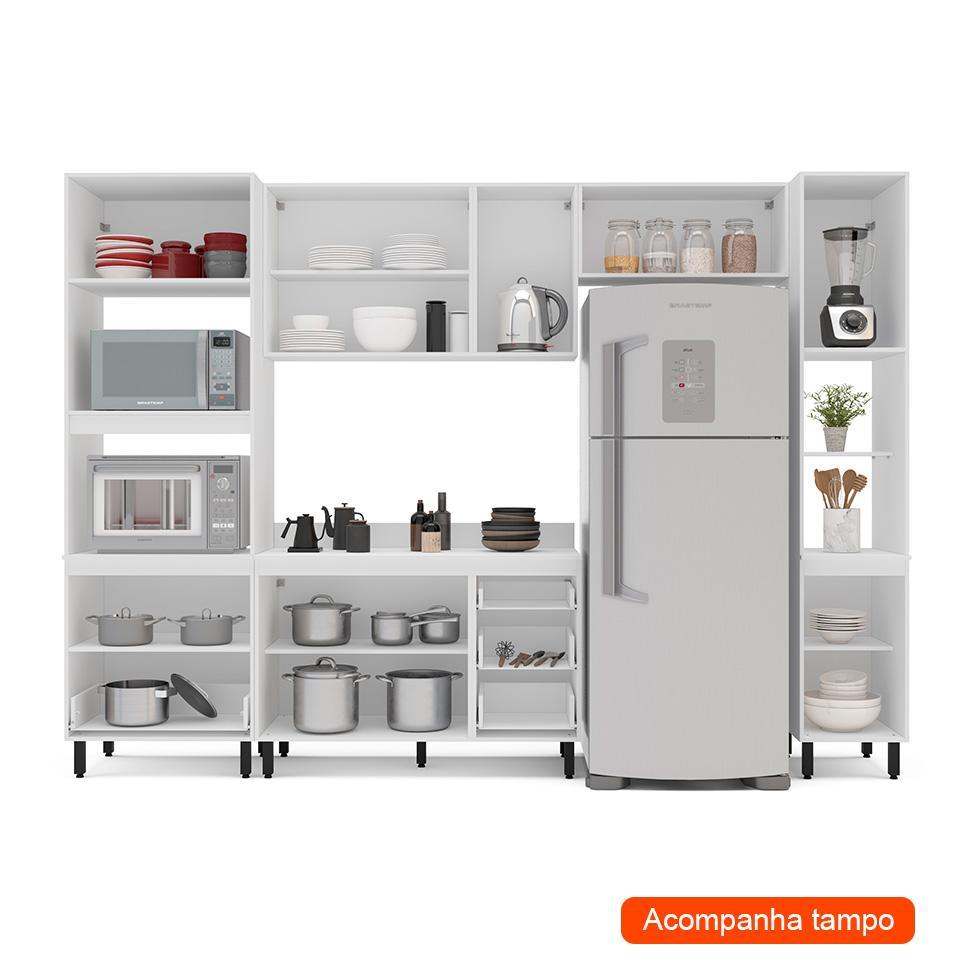 Cozinha Completa com Tampo e Paneleiro Amara 10 Portas 4 Gavetas Azul e Branca - 2
