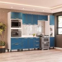 Cozinha Completa com Tampo e Paneleiro Amara 10 Portas 4 Gavetas Azul e Branca - 1