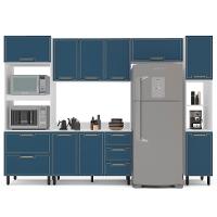 Cozinha Completa com Tampo e Paneleiro Amara 10 Portas 4 Gavetas Azul e Branca - 6