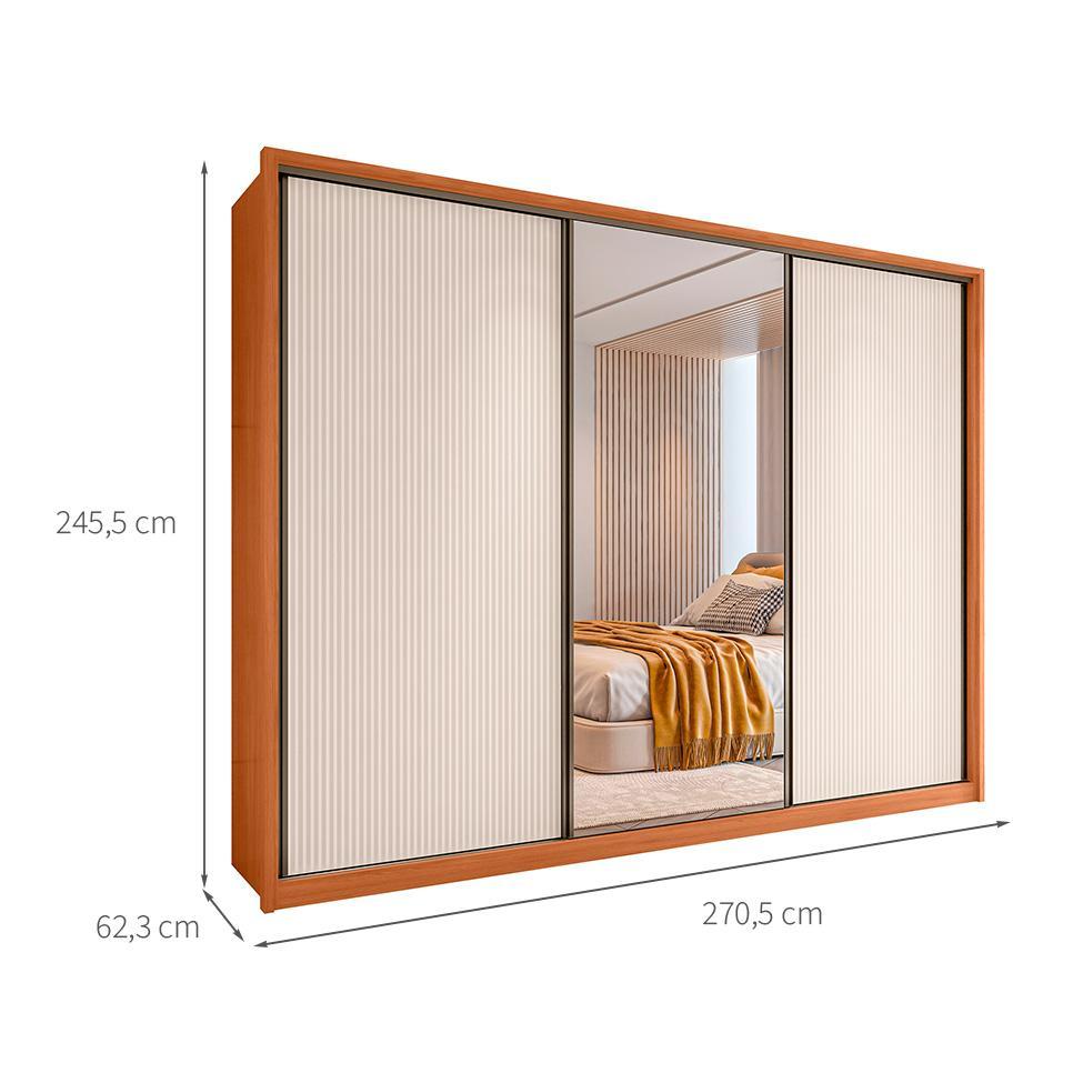 Guarda-Roupa Casal com Espelho Amara 3 Portas 6 Gavetas Freijó e Off White - 3