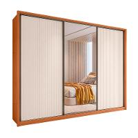 Guarda-Roupa Casal com Espelho Amara 3 Portas 6 Gavetas Freijó e Off White - 1