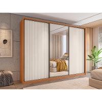 Guarda-Roupa Casal com Espelho Amara 3 Portas 6 Gavetas Freijó e Off White - 5