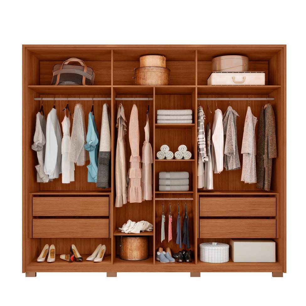 Guarda-Roupa Casal com Espelho Apollo Ripado 6 Portas 4 Gavetas Freijó e Off White - 2