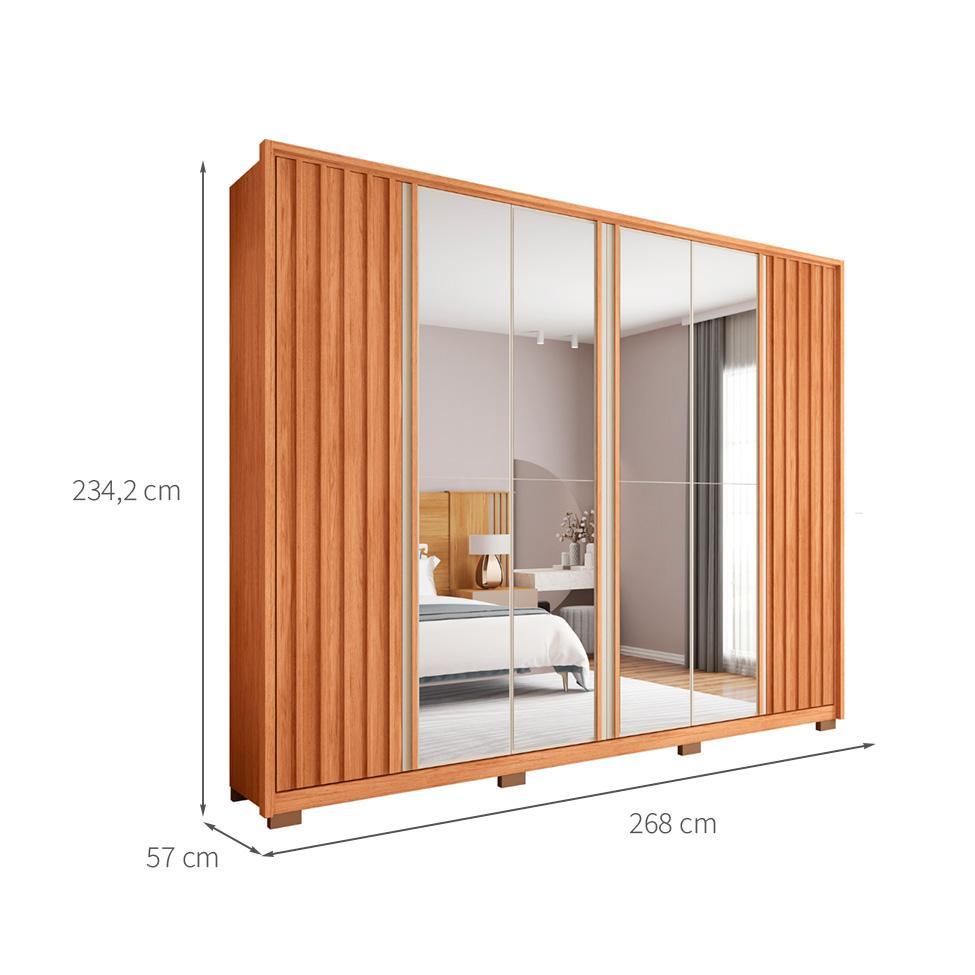 Guarda-Roupa Casal com Espelho Apollo Ripado 6 Portas 4 Gavetas Freijó e Off White - 3