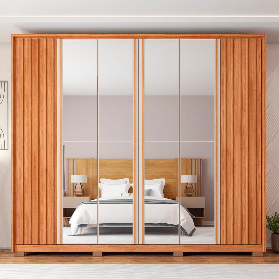 Guarda-Roupa Casal com Espelho Apollo Ripado 6 Portas 4 Gavetas Freijó e Off White - 5