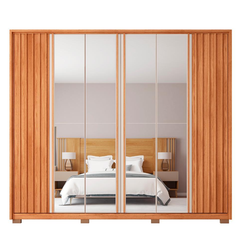 Guarda-Roupa Casal com Espelho Apollo Ripado 6 Portas 4 Gavetas Freijó e Off White - 7