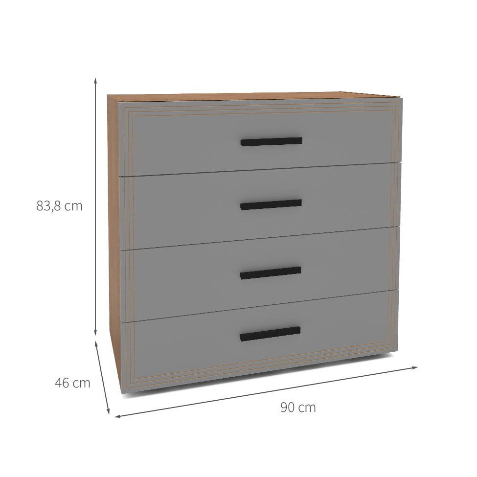 Cômoda Valência 4 Gavetas Cinza e Freijó - 3