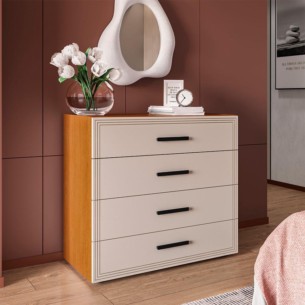 Cômoda Valência 4 Gavetas Creme e Freijó - 4