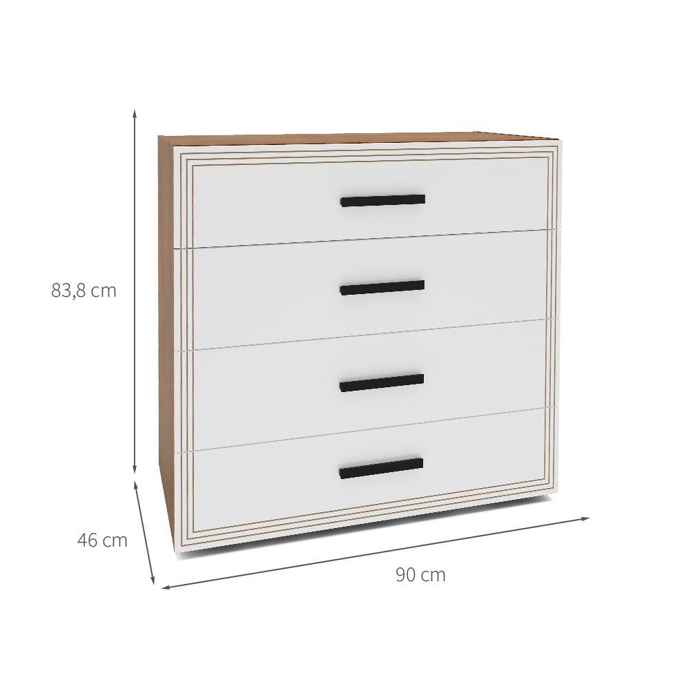Cômoda Valência 4 Gavetas Branca e Freijó - 3