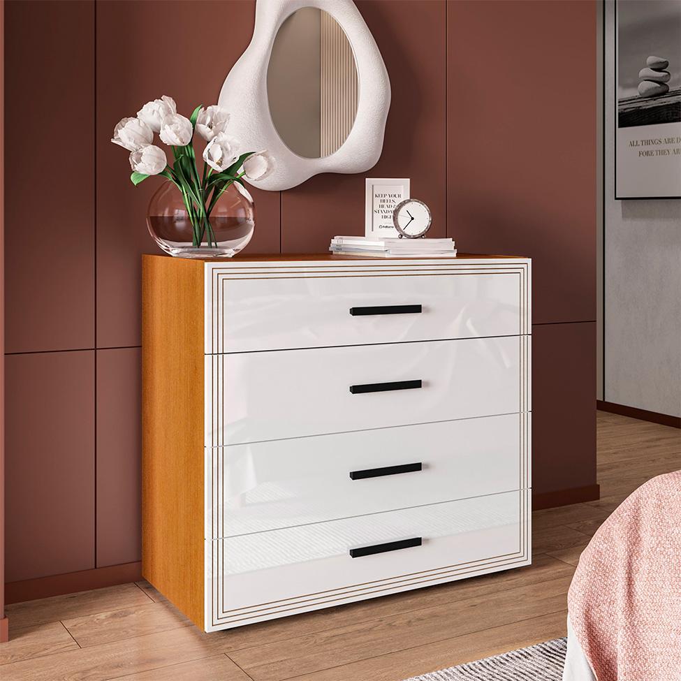 Cômoda Valência 4 Gavetas Branca e Freijó - 4