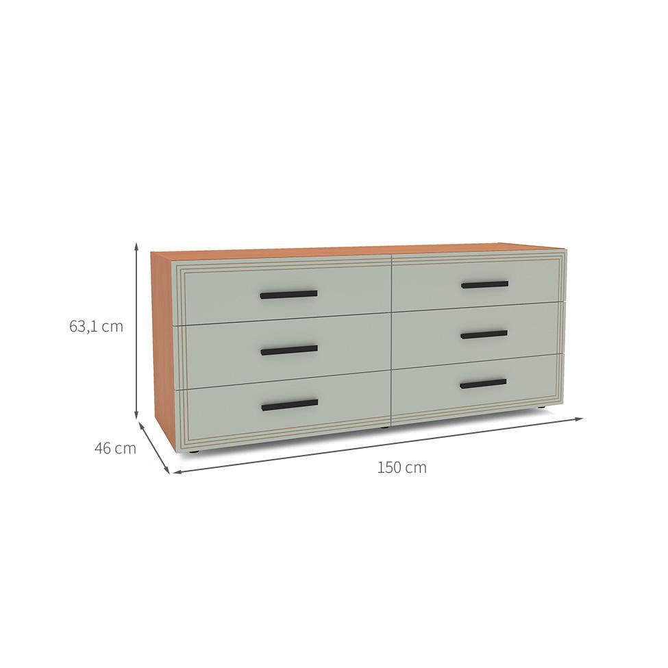 Cômoda Valência 6 Gavetas Verde e Freijó - 3