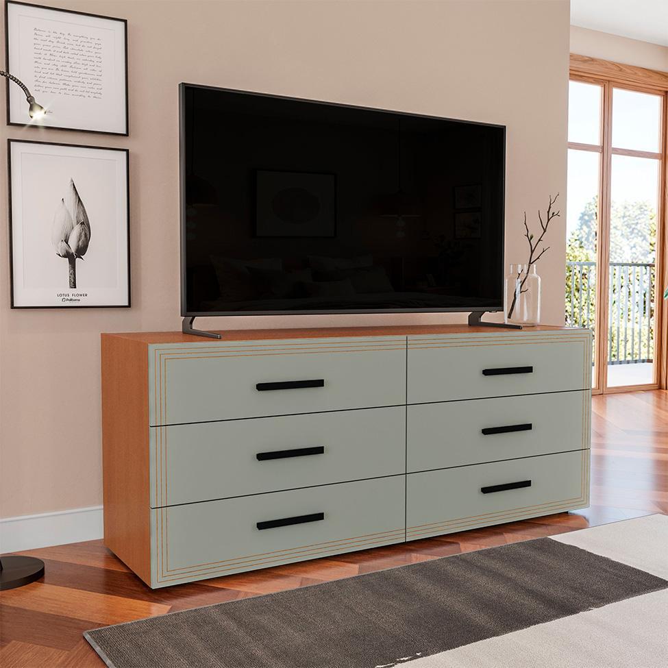 Cômoda Valência 6 Gavetas Verde e Freijó - 4