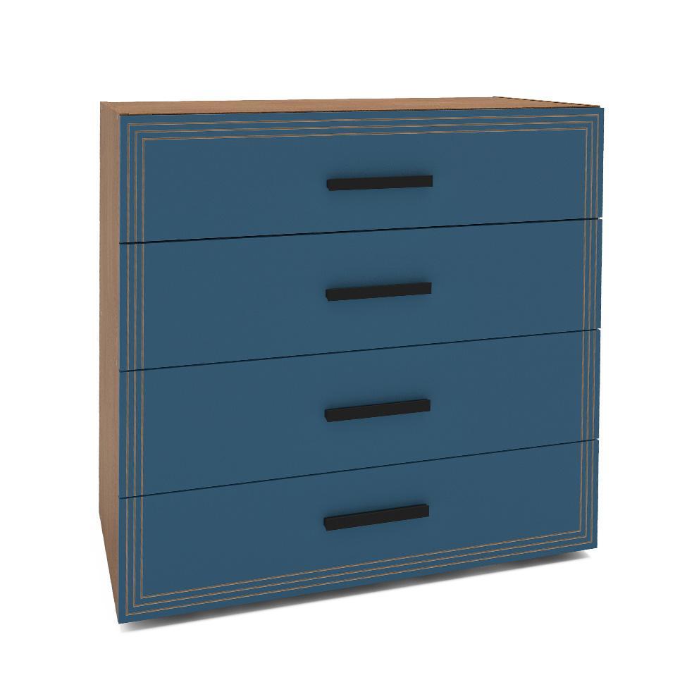 Cômoda Valência 4 Gavetas Azul e Freijó - 1