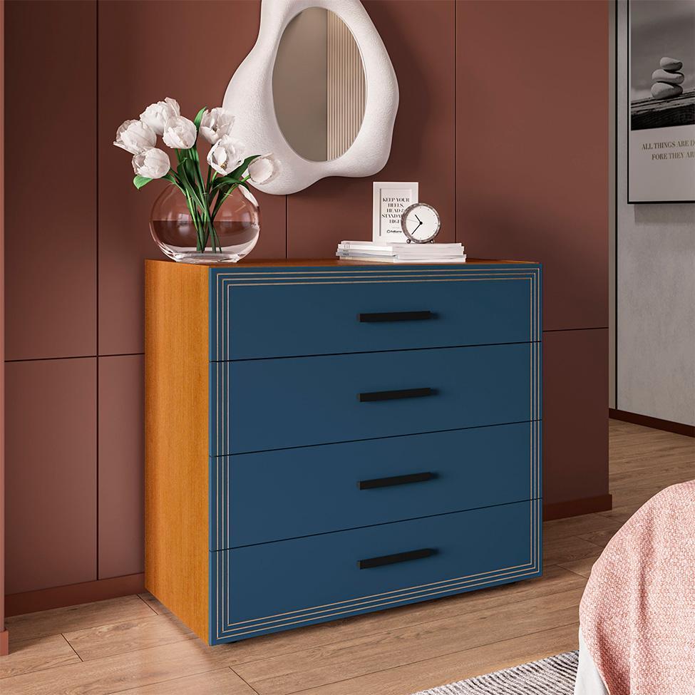 Cômoda Valência 4 Gavetas Azul e Freijó - 4