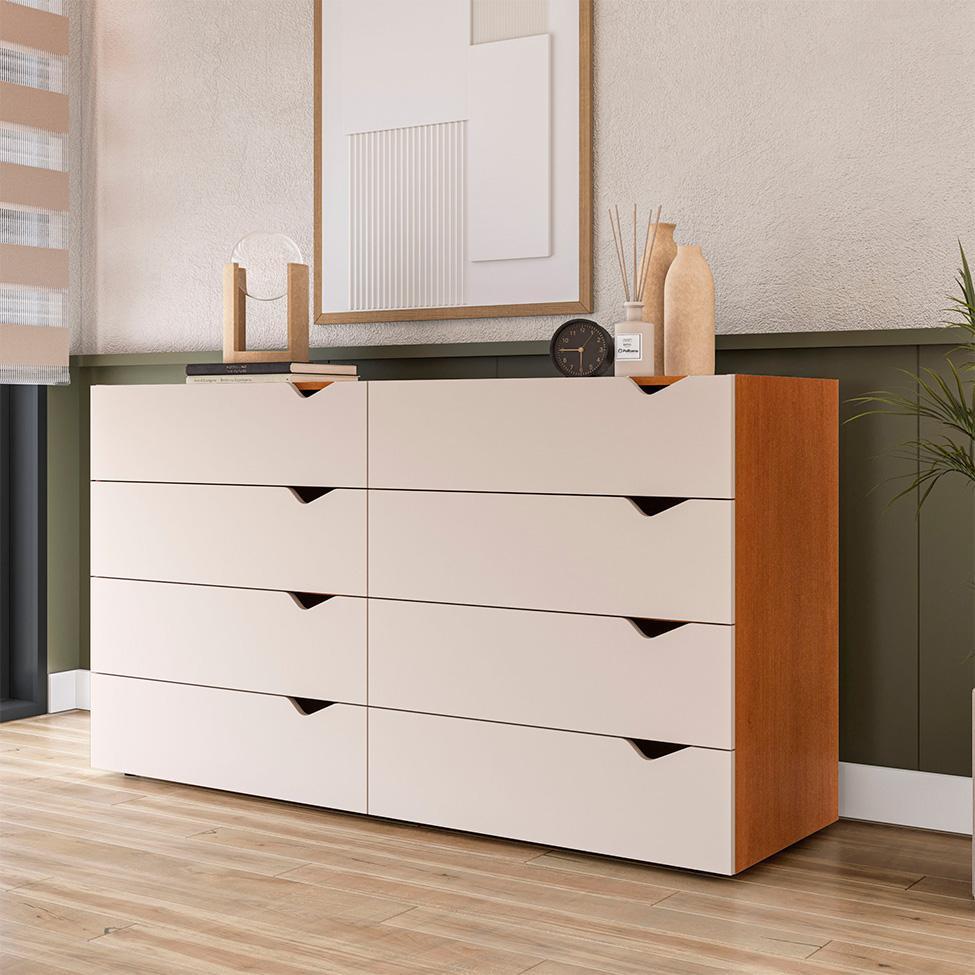 Cômoda Porto 8 Gavetas Creme e Freijó - 4