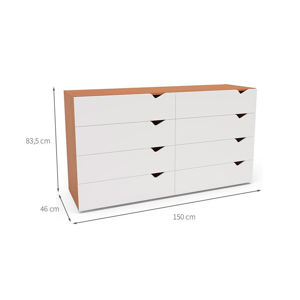 Cômoda Porto 8 Gavetas Branca e Freijó - 3