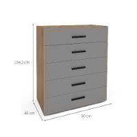 Cômoda Valência 5 Gavetas Cinza e Freijó - 3